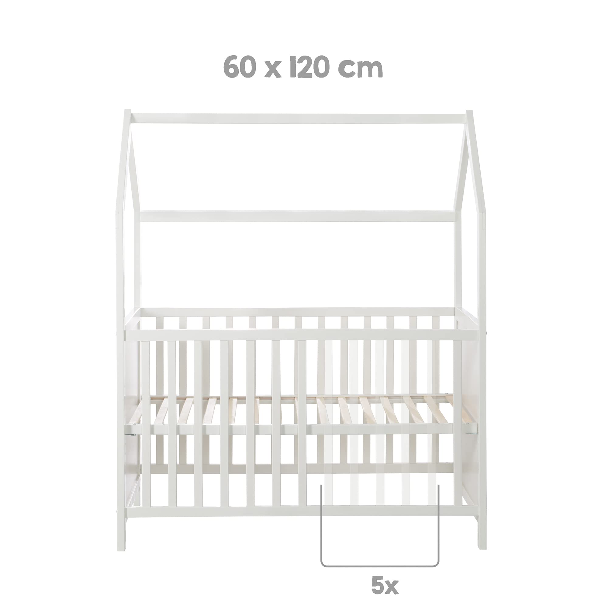 roba Lit Bébé Cabane 60x120 cm avec Plan et Matelas à Langer - Convertible et Réglable en Hauteur - Blanc