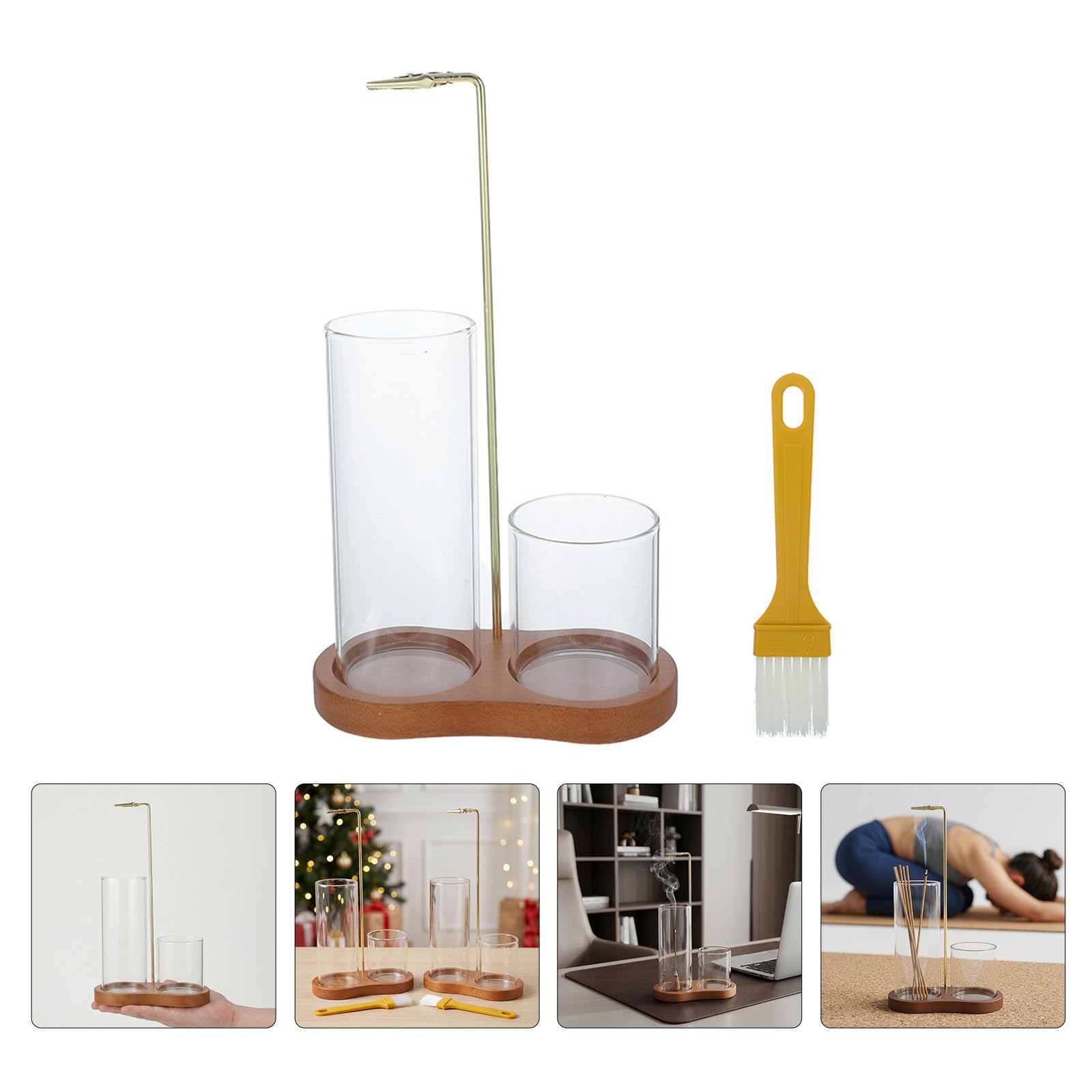 Operitacx 2 Juegos Porta Incienso Materiales de Madera, Vidrio y Hierro de Madera Invertido con Temporizador Diseño Moderno y Función de Almacenamiento Integrado para Yoga y Relajación