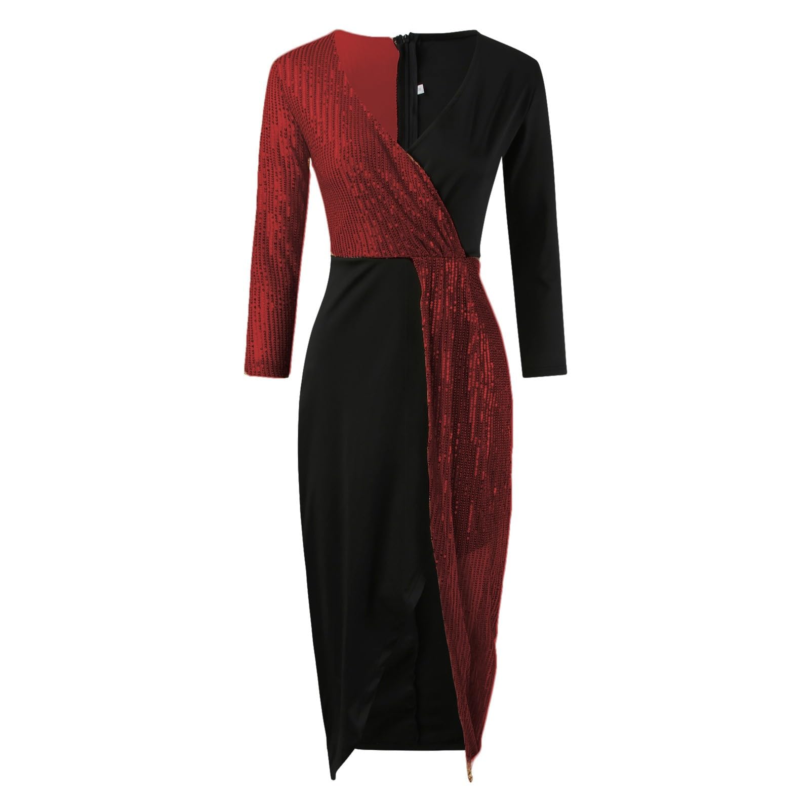 Fulidngzg Glitzer Kleid Langarm Damen Party Abendkleider Pailettenkleider Vintage Pailletten Glitzerkleid Silvesterkleid Schöne Winter Partykleid Cocktailkleid Schick Wedding Damenkleid Brautkleider