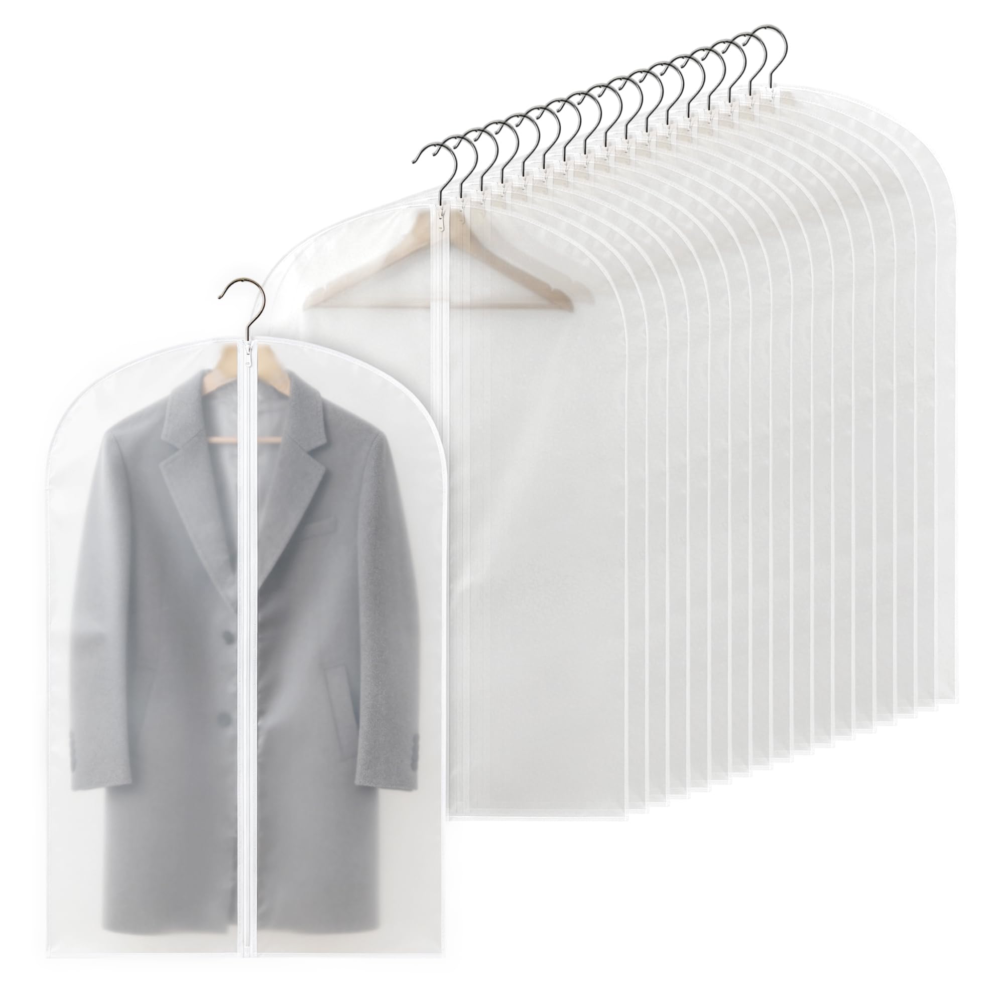 18 Stück Kleidersäcke mit Reißverschluss, 100 x 60 cm Transparent PEVA Wasserdicht Staubdicht Faltenfrei, Kleidersack Anzug Kleiderbeutel für Kleideraufbewahrung & Organisation