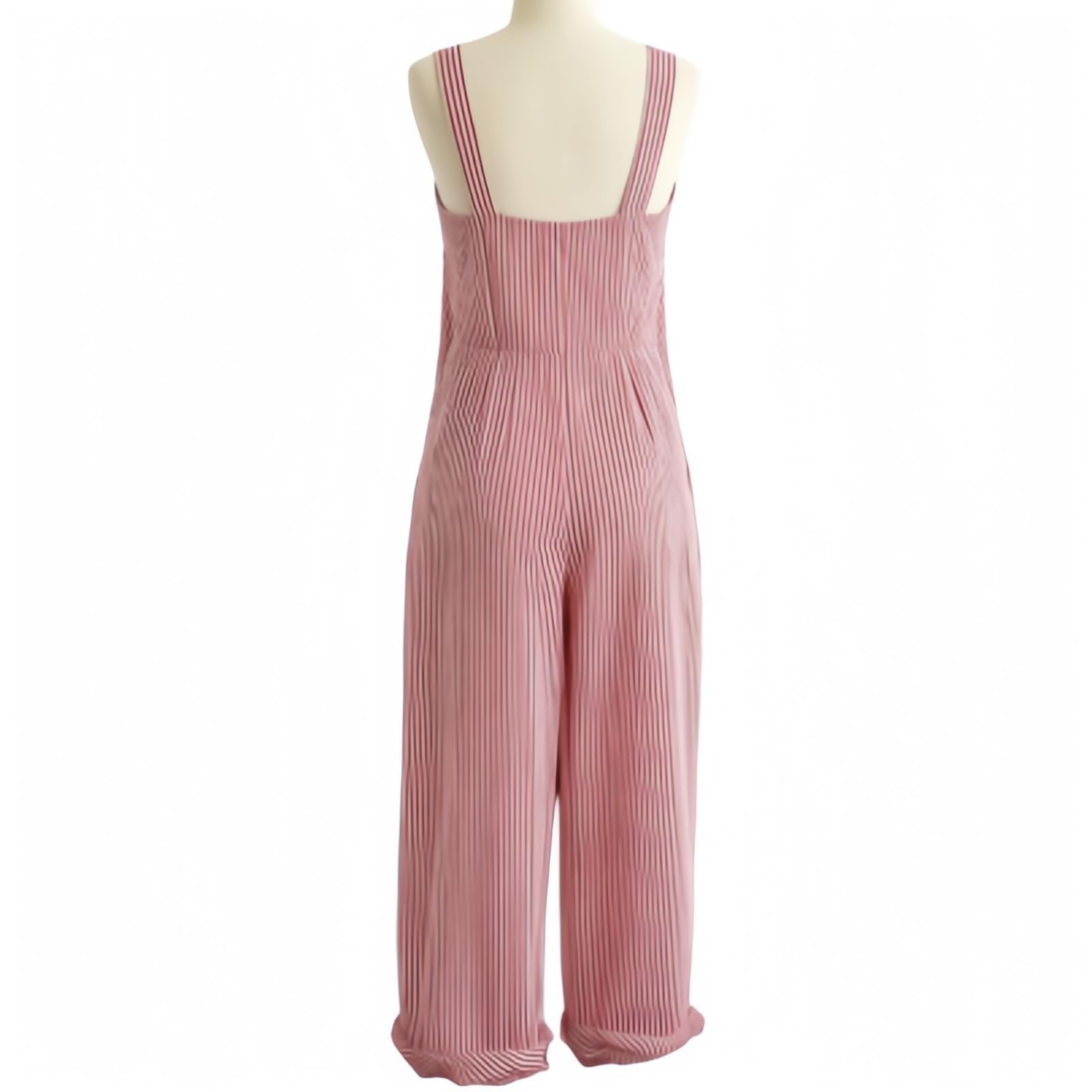 Generico Tuta intera da donna a righe, vestibilità ampia, scollo quadrato, senza maniche, stile minimalista, gamba larga e tasche – Romper estivo casual (Pink,3X-Large)