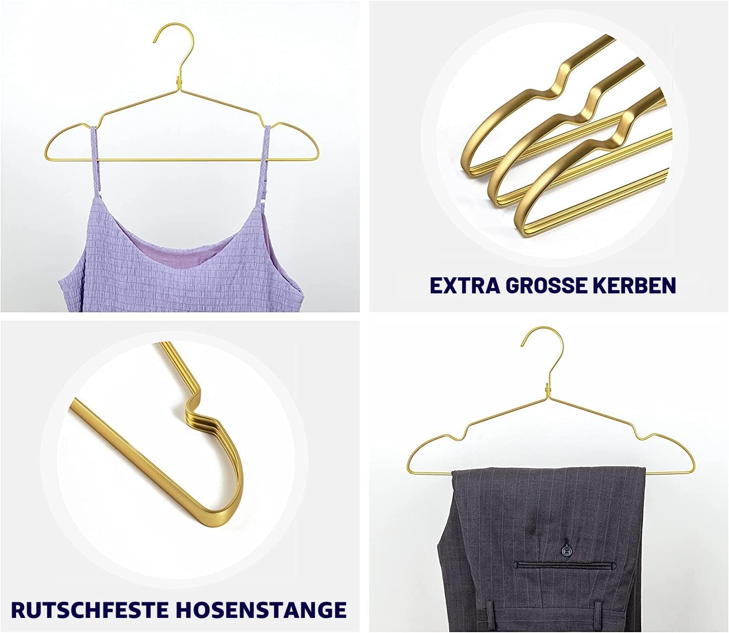 Amber Home 20 Stück 42cm Leichte Aluminum Eisen Kleiderbügel, Matt Gold Metall Kleiderbügel aus mit Rutschfester Nut für Anzug T-Shirt Hemd Jacke Kleid Hose