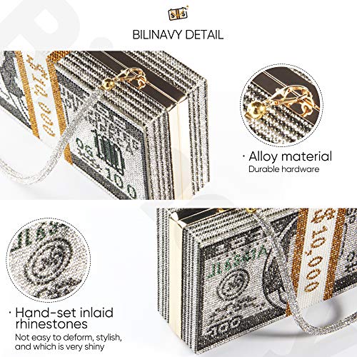 Money Clutch Purses for Women, Stack of Cash Dollars Crystal Clutch Purses - Image 6