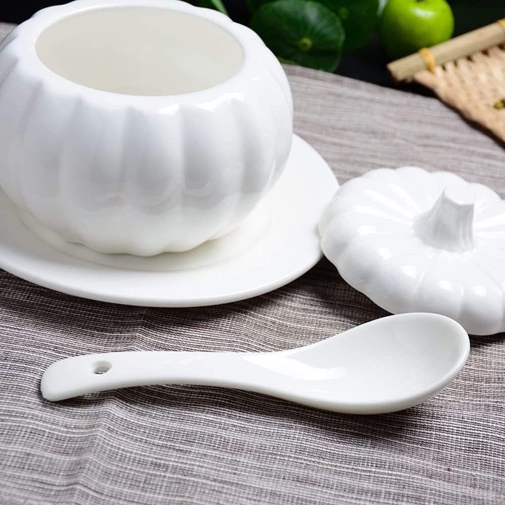 Sugar bowl with lid sugar bowl Ceramic Pumpkin Bowl with Lid and Spoon, Household White Bone China Coffee Sugar Bowl Porcelain Honey Jar Sugar Dispenser Honey Pot, Parent