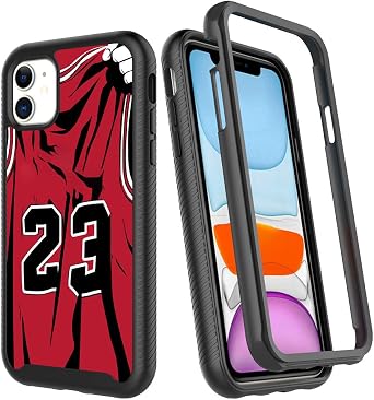 Basketball King 23 Red Jersey Design Compatible with iPhone 11 Case for Boys Luxury Shockproof Rugged Cover Dual Layer Soft TPU + Hard PC Bumper Full-Body Protective Case