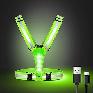 ConKrian LED Reflective Vest USB Rechargeable Running Gear Night Light up Vest Safety Gear Adjustable Elastic Size Night R...