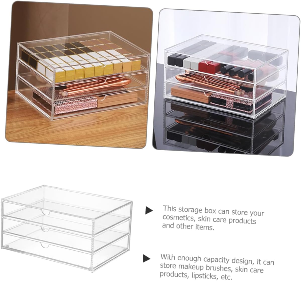 Sosoport Thick Transparent Acrylic Drawer Desktop Storage Organizer for Cosmetics Jewelry Stationery Clear Desktop Storage Organizer Box with Multi Design for Home Use