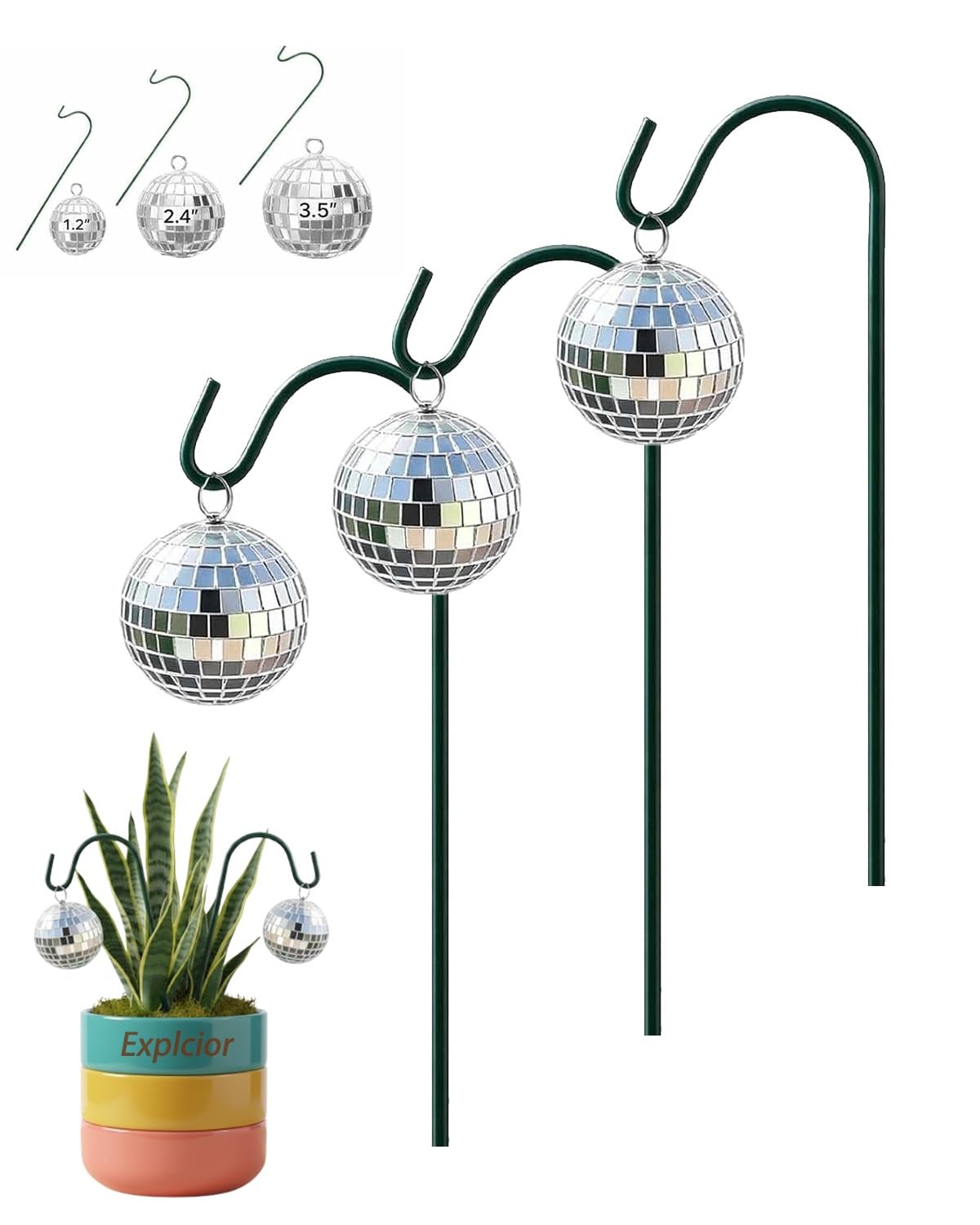 Explcior Disco Balls for Garden Mini Solar Disco Ball Garden Stakes Outdoor Silver Crackle Glass Mirror Ball Plant Bulb Waterproof Globe Stake Ornament for Patio Lawn Pathway Decorations(3pcs,3cm)