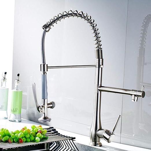 Chongyang Spring Style Nickel Brushed Kitchen Faucets Mixer Dual Spray Swivel Spout Rotatable Hot Cold Faucet Sink Mixer Tap