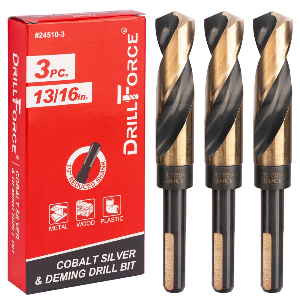 VALYRIANTOOL 3PCS 13/16 Inch Cobalt Drill Bits HSSCO High Speed Steel M35 S&D Twist Drill Bits for Stainless Steel 1/2" Reduced Shank 6" OAL 135-