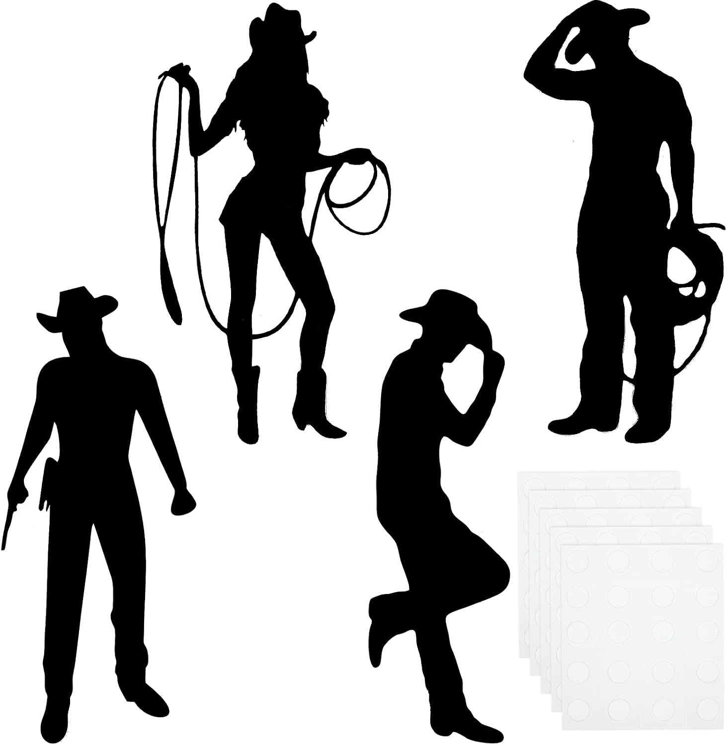 Boao 16 Pcs Cowboy Silhouette Cutouts, Western Party Decorations with Adhesive Dots, 13.8 Inch Wall Decor for Wild West Birthday, Cowgirl Baby Shower, Photo Booth, Rodeo, Country Wedding Supplies