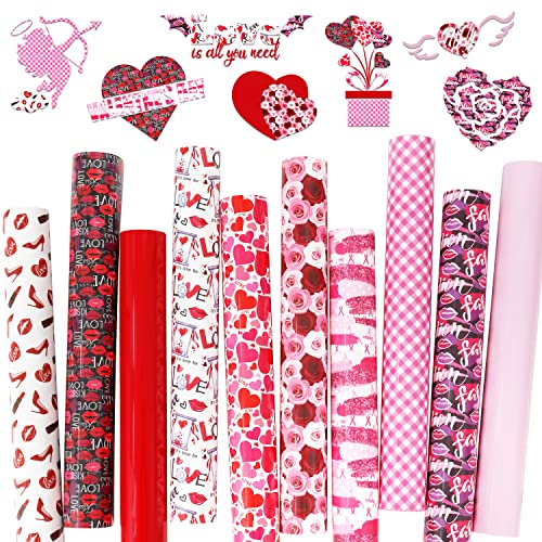 Pink HTV Heat Transfer Vinyl : 10 Pack 12x10 Inch Valentine s Day Pattern Iron on Vinyl Sheets Bundle Buffalo Plaid Print Red Pink HTV for Cricut T-Shirts Design
