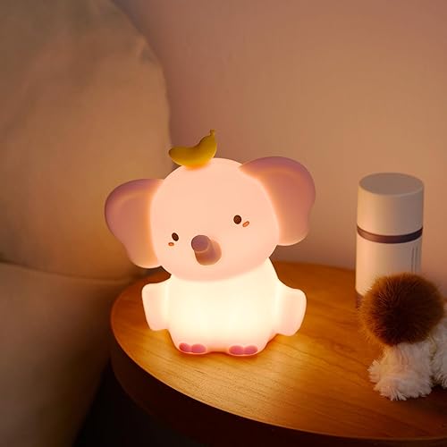 Miniatura 6 de QANYI Luz nocturna para niños, lámpara de elefante rosa con atenuación y portátil, lámpara de noche de guardería, luz de animal recargable para