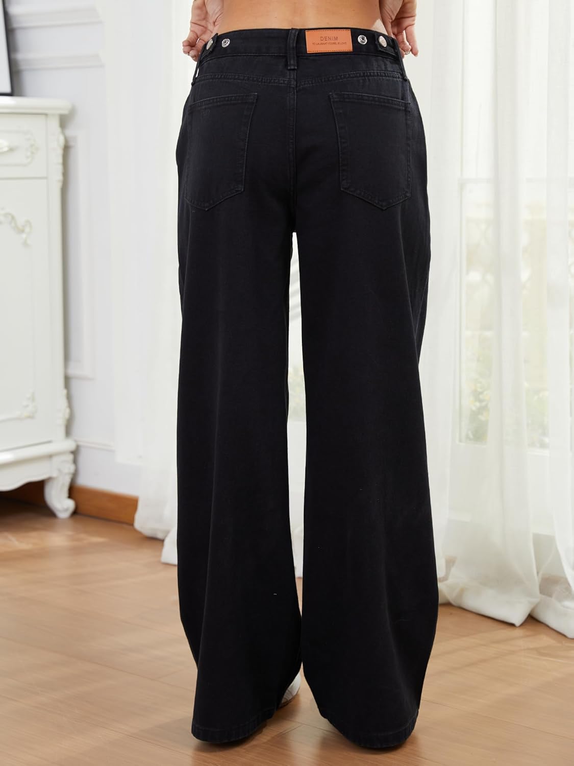 Adjustable Waist Straight Leg Jeans for Women Y2K Baggy Jeans with Snap-Button Mid Low Rise Denim Pants - Image 7