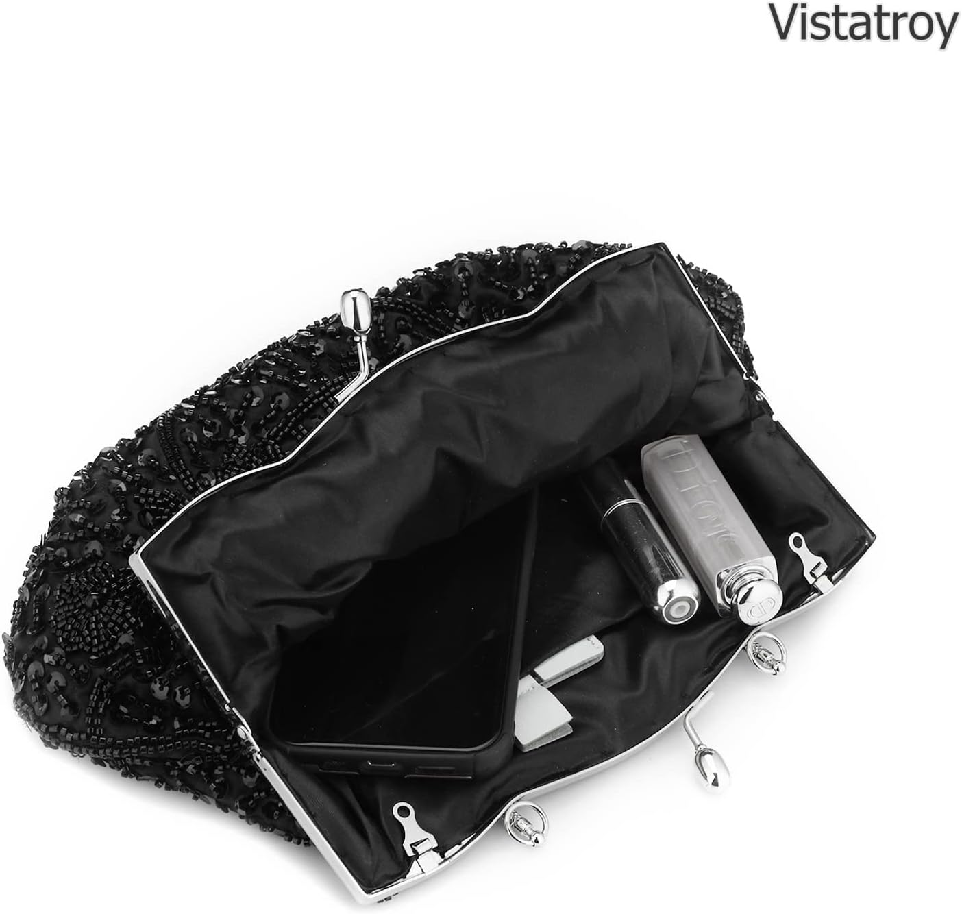 Floral Designer Evening Bag Beaded Sequin Design Vintage Kissing Lock Satin Clutch Purse Bag Wedding Party Clutch - Image 5
