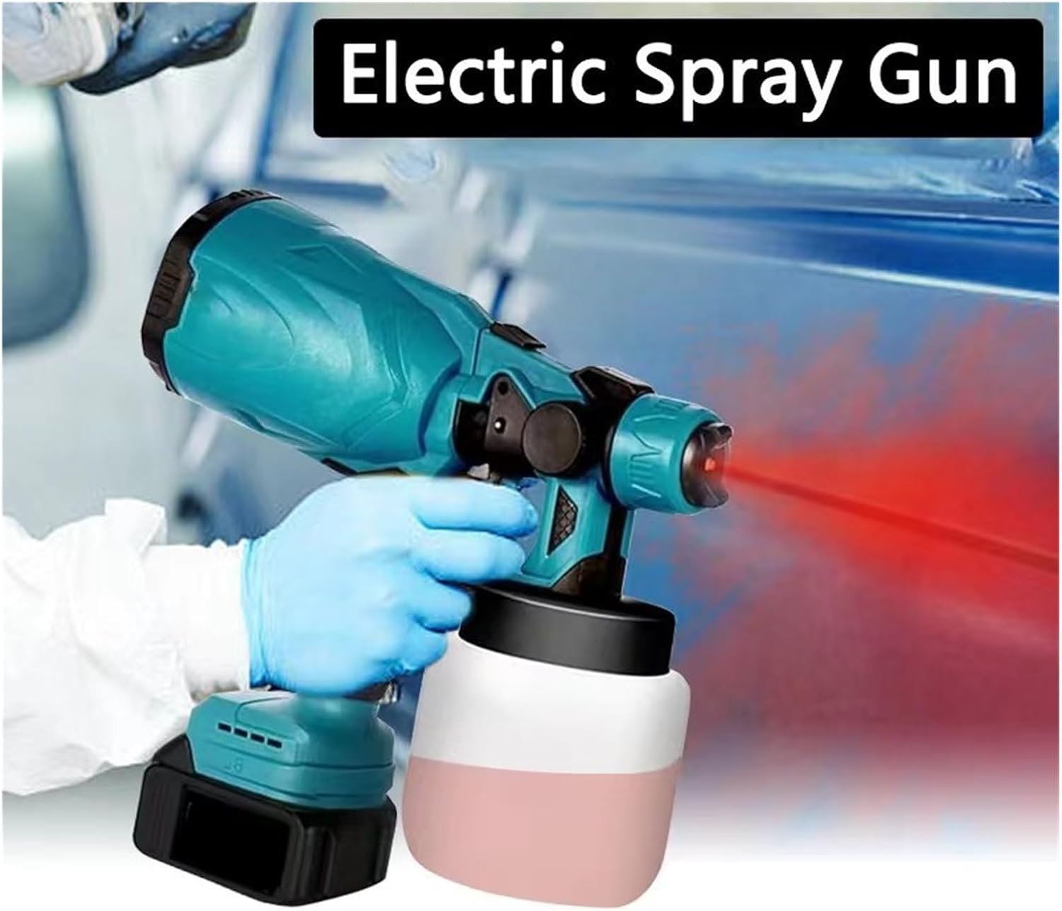 電動スプレーガンコードレスペイントスプレー自動車家具スチールコーティングエアブラシ互換性 18V バッテリー(No Battery)