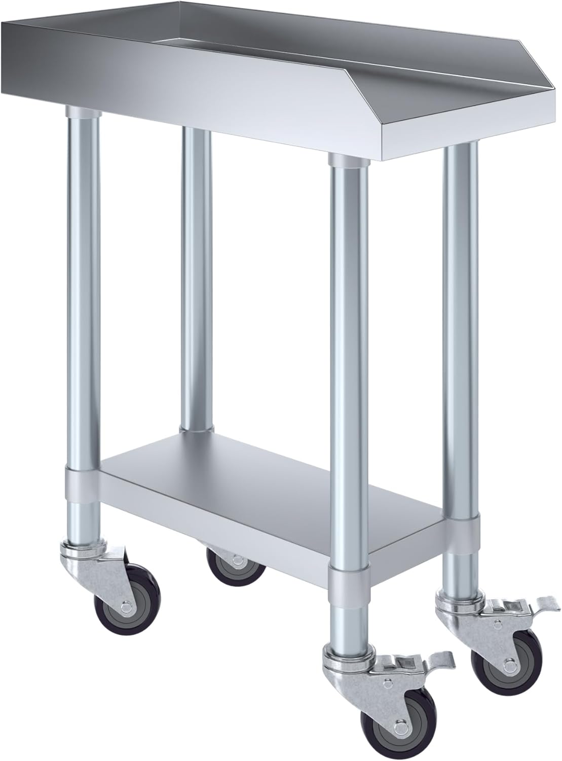 AmGood Stainless Steel Equipment Stand with Undershelf + Casters, Heavy Duty, Commercial Grade, NSF Certified (24" Width x 12" Length + Casters)