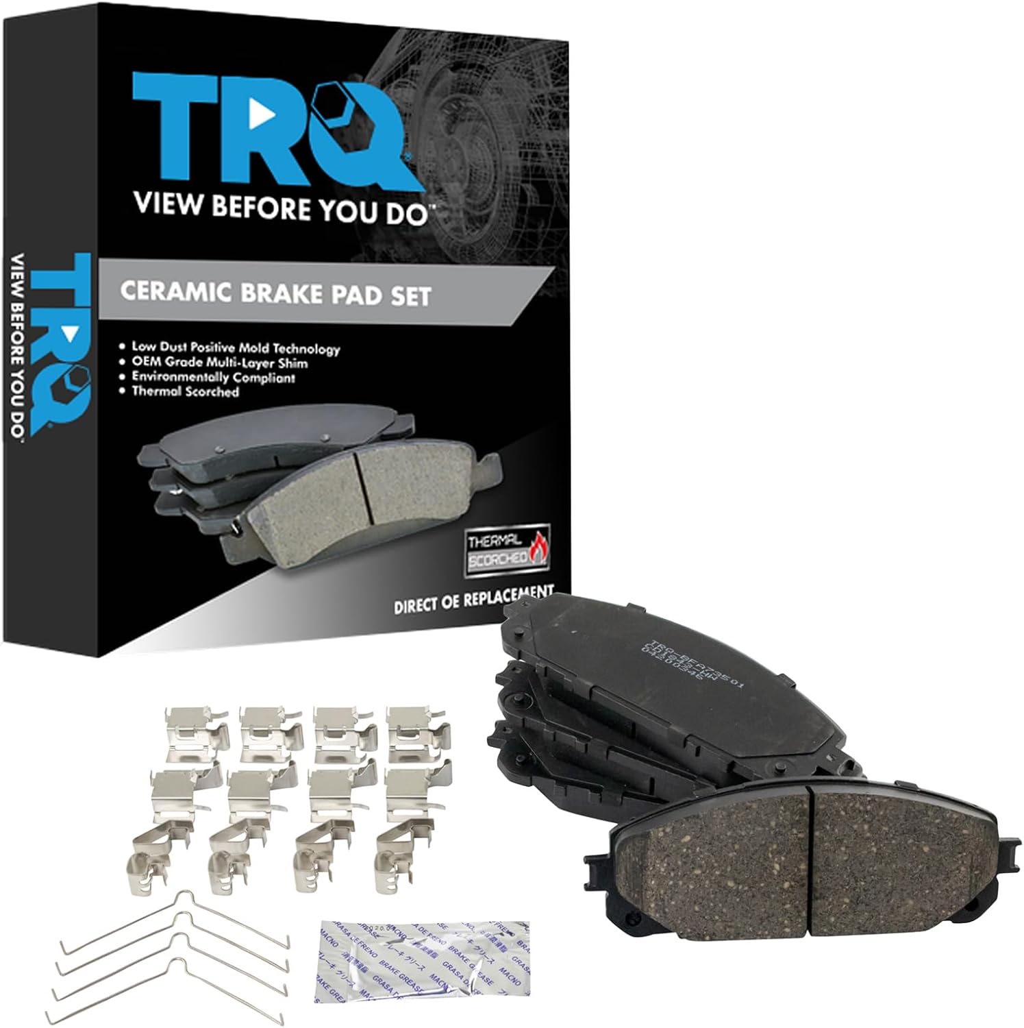 TRQ Front Brake Pads Ceramic Hardware Wear Sensor Compatible with 2016-2021 Jeep Cherokee
