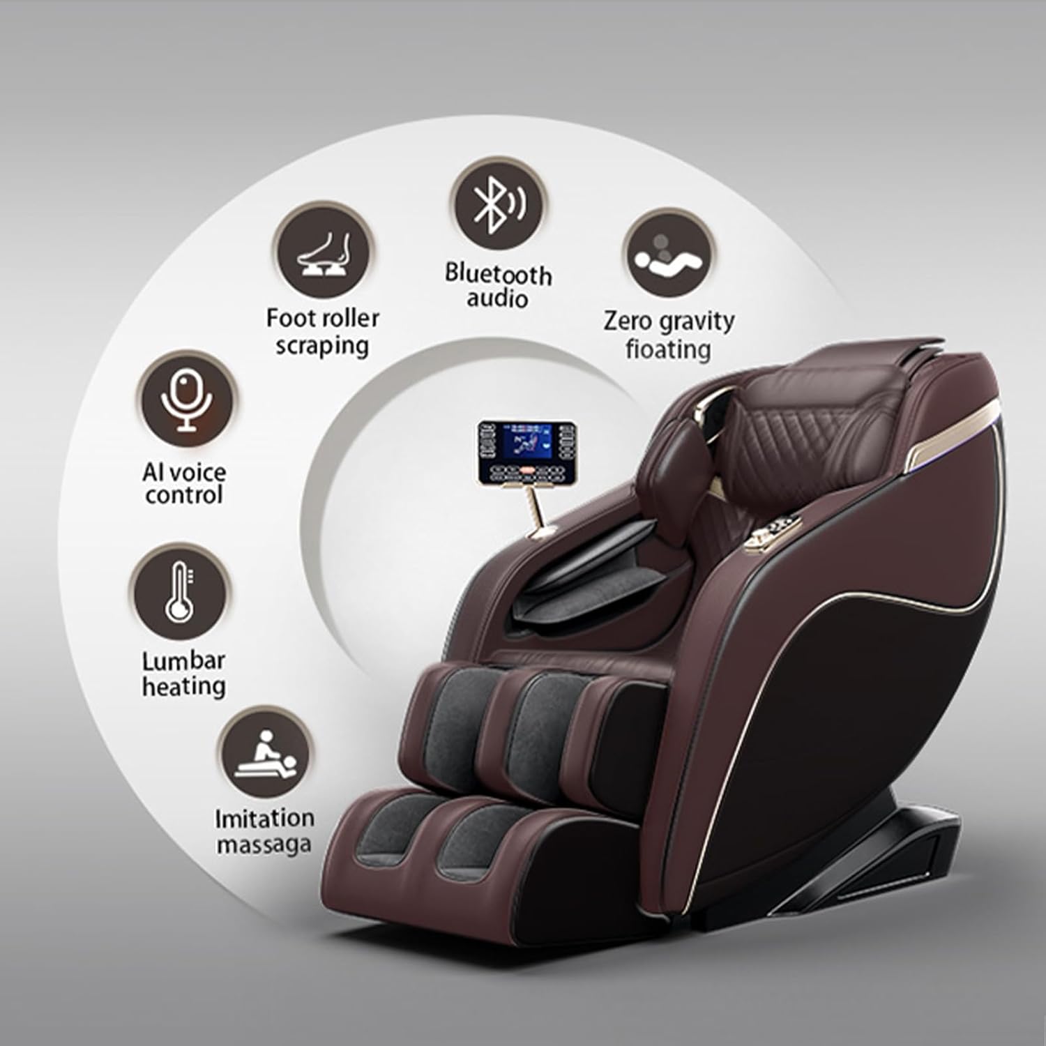 REDNGO Massage Chair Full Body, Zero Gravity SL-Track Shiatsu Massage Recliner Chairs with Heated Back & Calves, Foot Rollers, Built-in Speakers & Smart LCD Control(Brown Black)