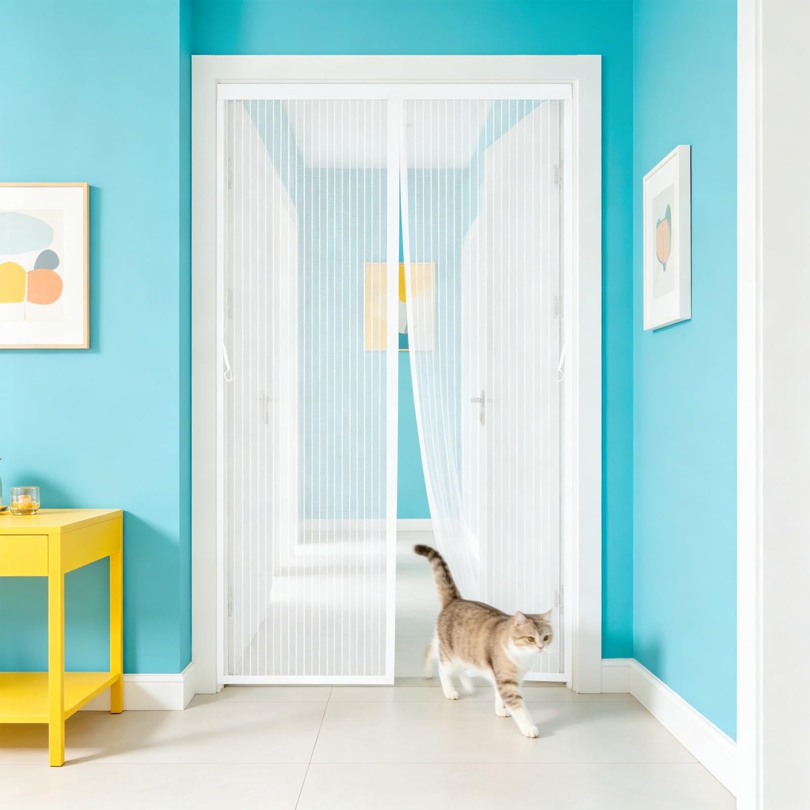 Fly Screens for Doors 155 x 245 cm Hundreds of Sizes, Anti Mosquito Mesh Curtain with Powerful Magnets Mosquito Proof Door Curtains for Front Doors, Sliding, White