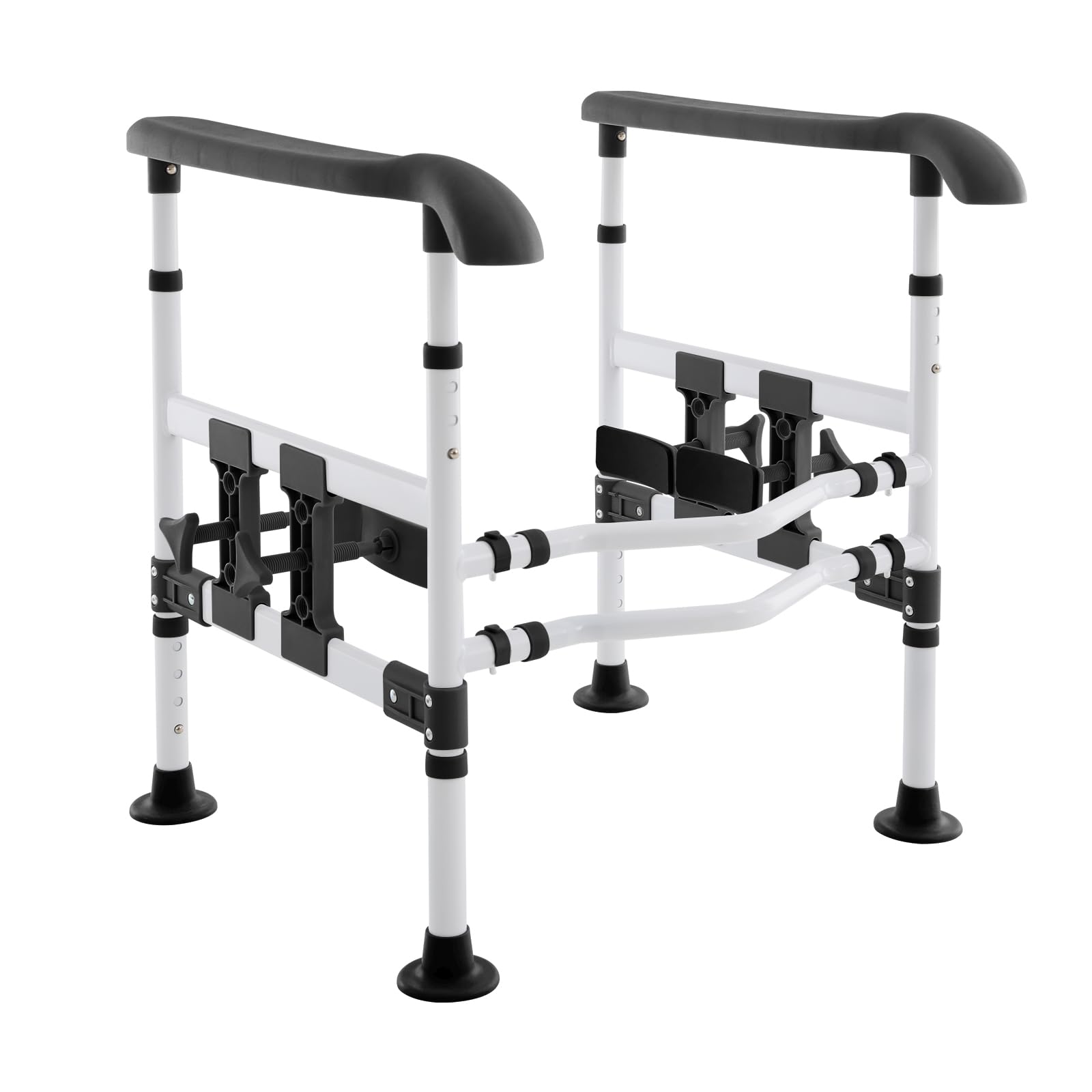 Pomoc przy wstawaniu toalety do 150 kg, regulowana szerokość i wysokość 57-61 cm/63-74 cm, antypoślizgowa poręcz bezpieczeństwa ze stali wysokowęglowej, podwyższenie deski sedesowej dla seniorów