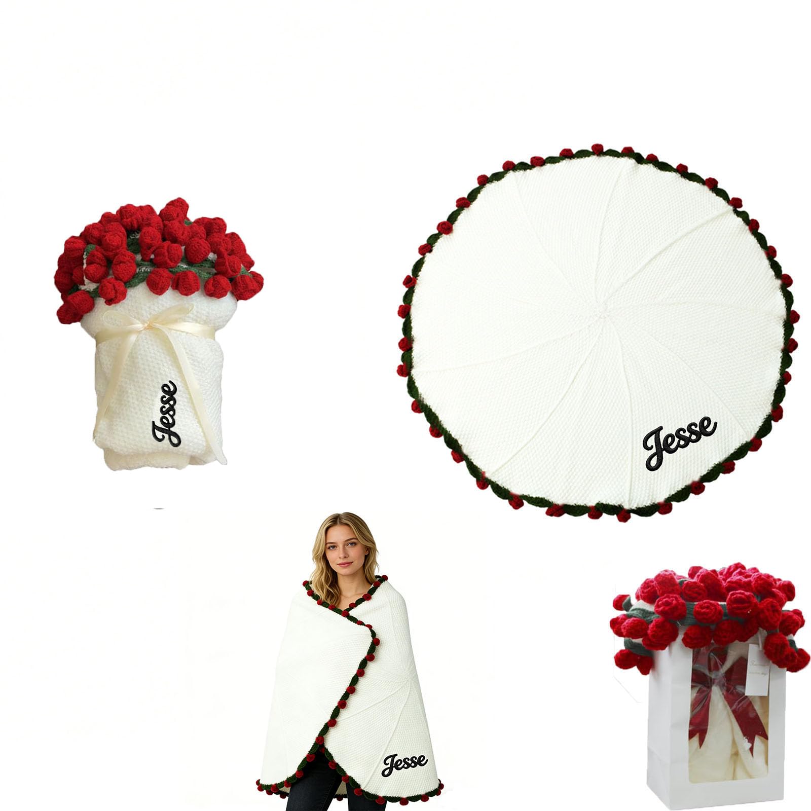 Couverture bouquet de fleurs plaid personnalisé texte anniversaire