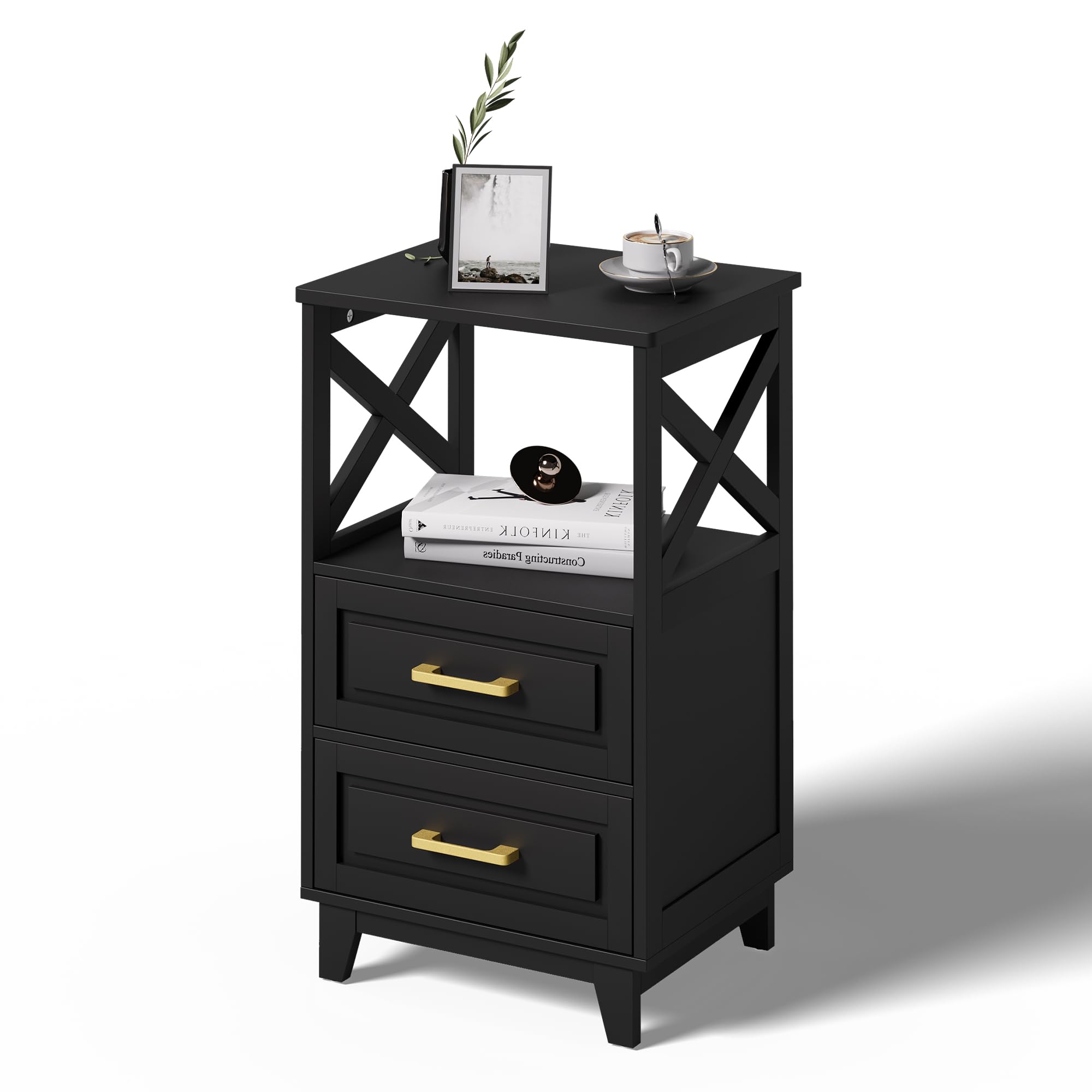 Amazon.com: RoyalCraft Tall Nightstand, Side Table with 2 Drawers and Open Shelf on Top, Bedside ...