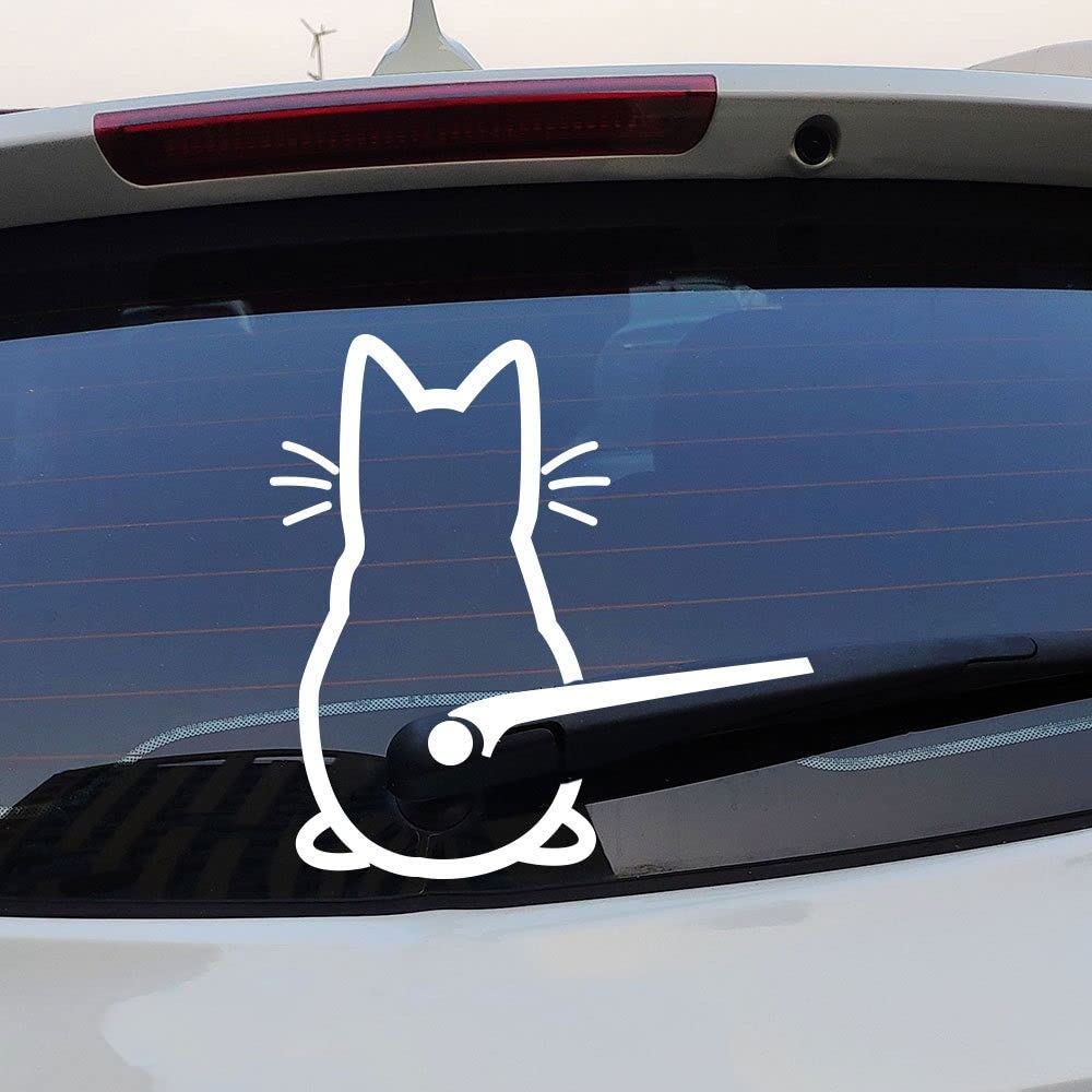for Cars, Vinyl Funny Cat Waving Tail Rear Window Windshield Sticker Decal, Car Rear Wiper Decal for Car Window Loptop Decoration(Type2,White)