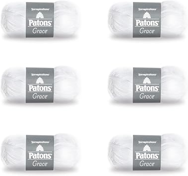Patons Grace Snow Yarn - 6 Pack of 1.75oz/50g - Cotton - 3 DK - 136 Yards - Knitting/Crochet