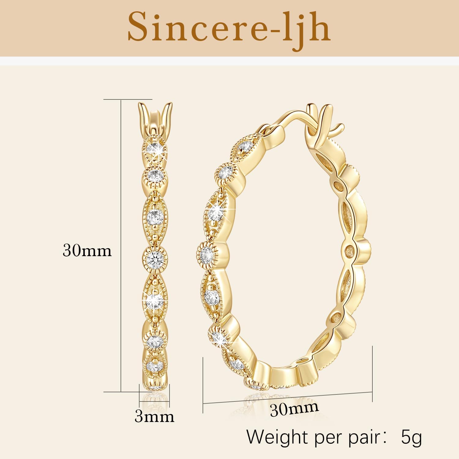 Gold Hoop Earrings for Women 14K Gold Earrings for Women Hoop Earring for Womens Hoops Evil Eye Hoops Earring for Womens Crafted with Cubic Zirconia 30mm - Image 2
