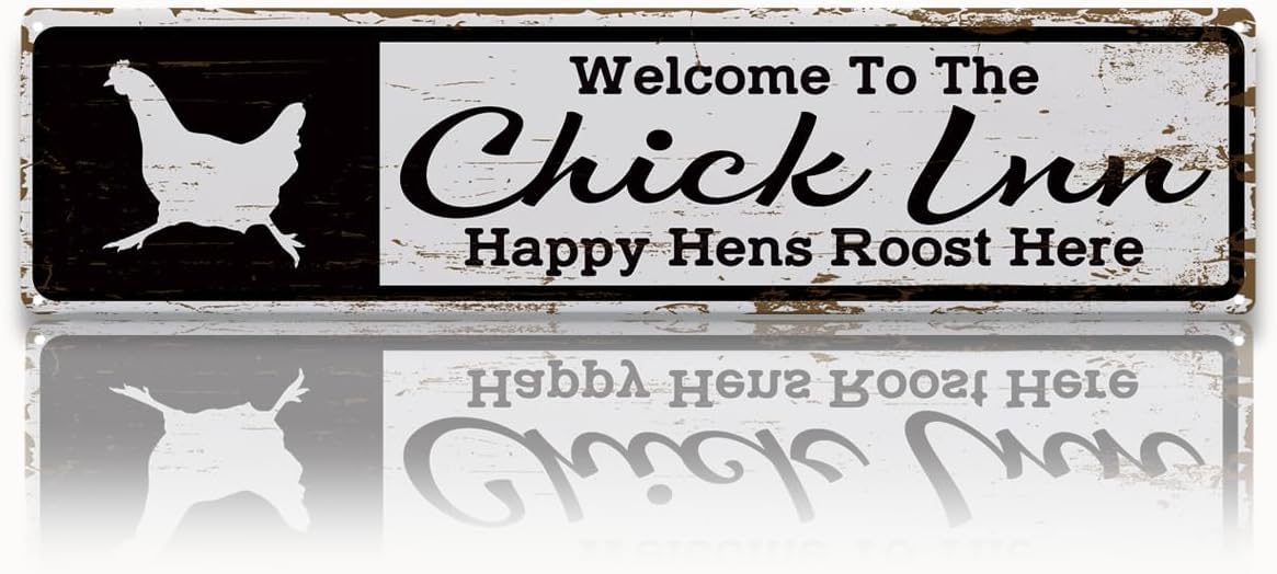Duetom Rustic Farmhouse Style Chicken Coop Sign, Metal Outdoor Chicken House Signs, Chick Inn Signs, Retro Metal Tin Sign, Farmhouse Decor, Backyard Hen House Gift 4x16 Inch