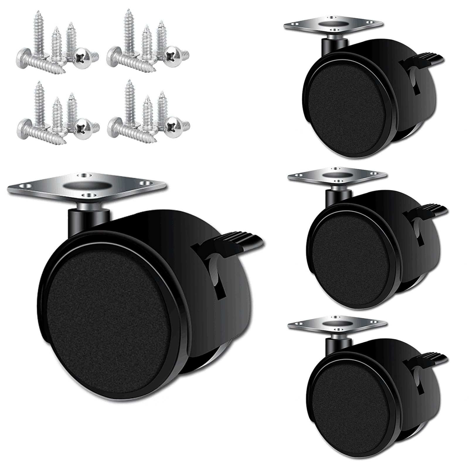 Roulettes pivotantes de haute résistance noires 5 cm avec freins intégrés