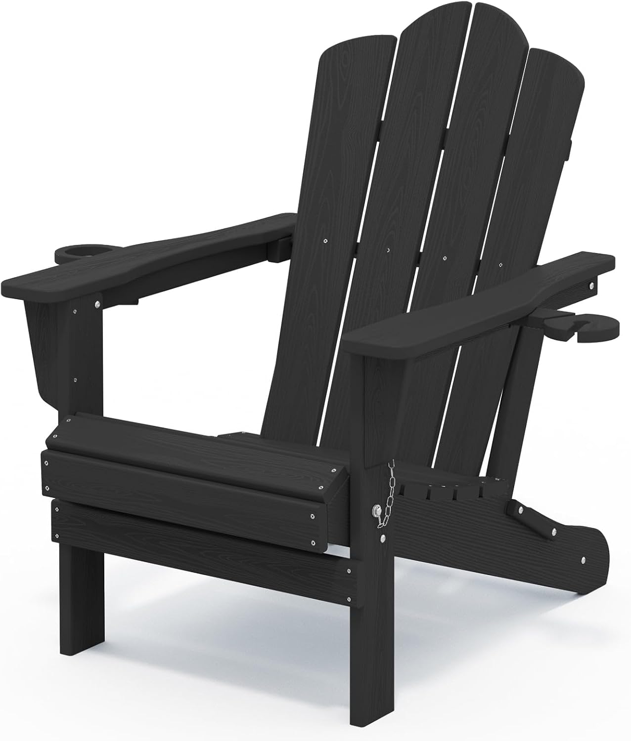 Outdoor Patio Folding HDPE Resin Adirondack Chair with Double Cup Holder, Black