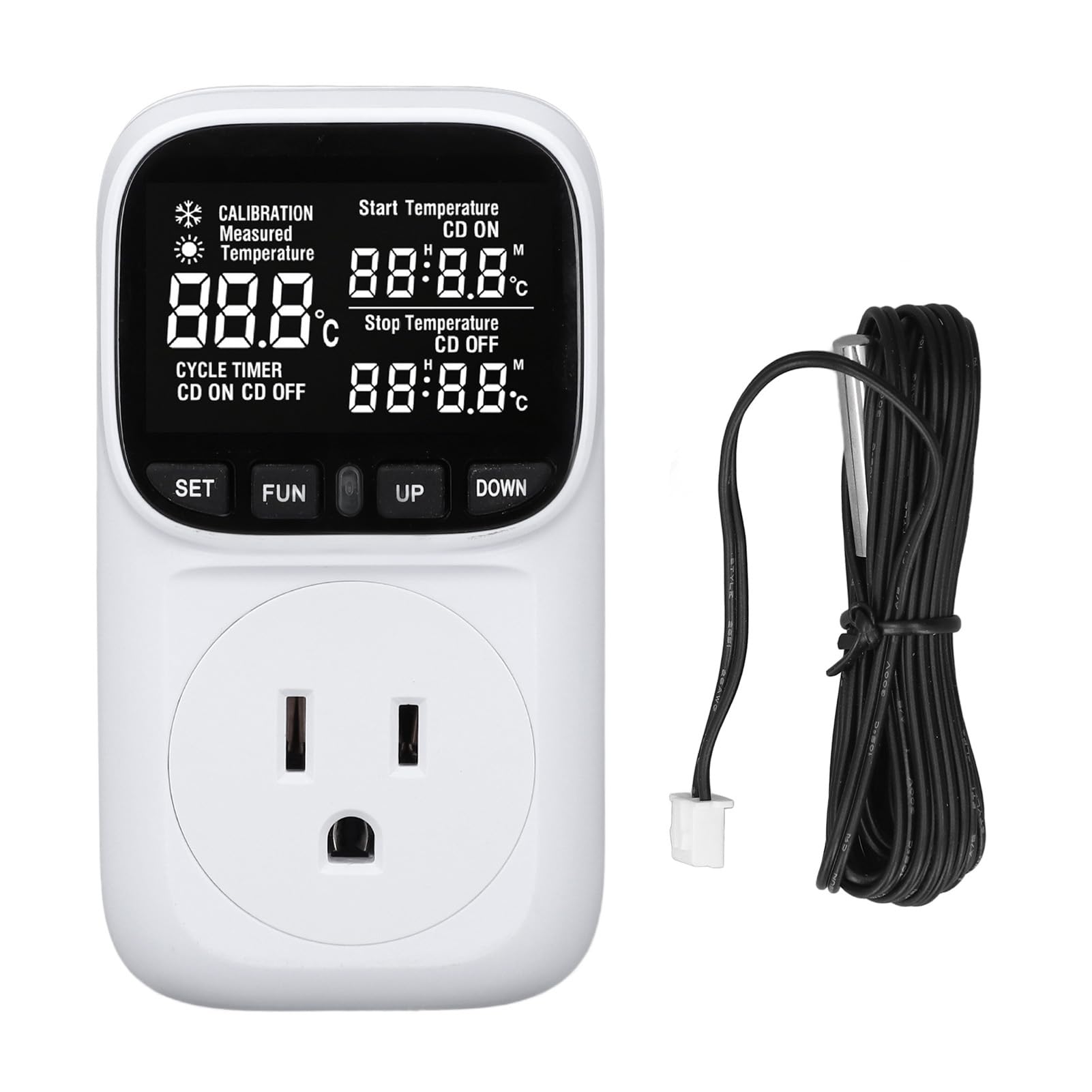 Eujgoov Digital Thermostat Output Plug with Backlit LCD Probe for Greenhouses Reptile Enclosures Heating and Cooling Control Timer Plug-image-0