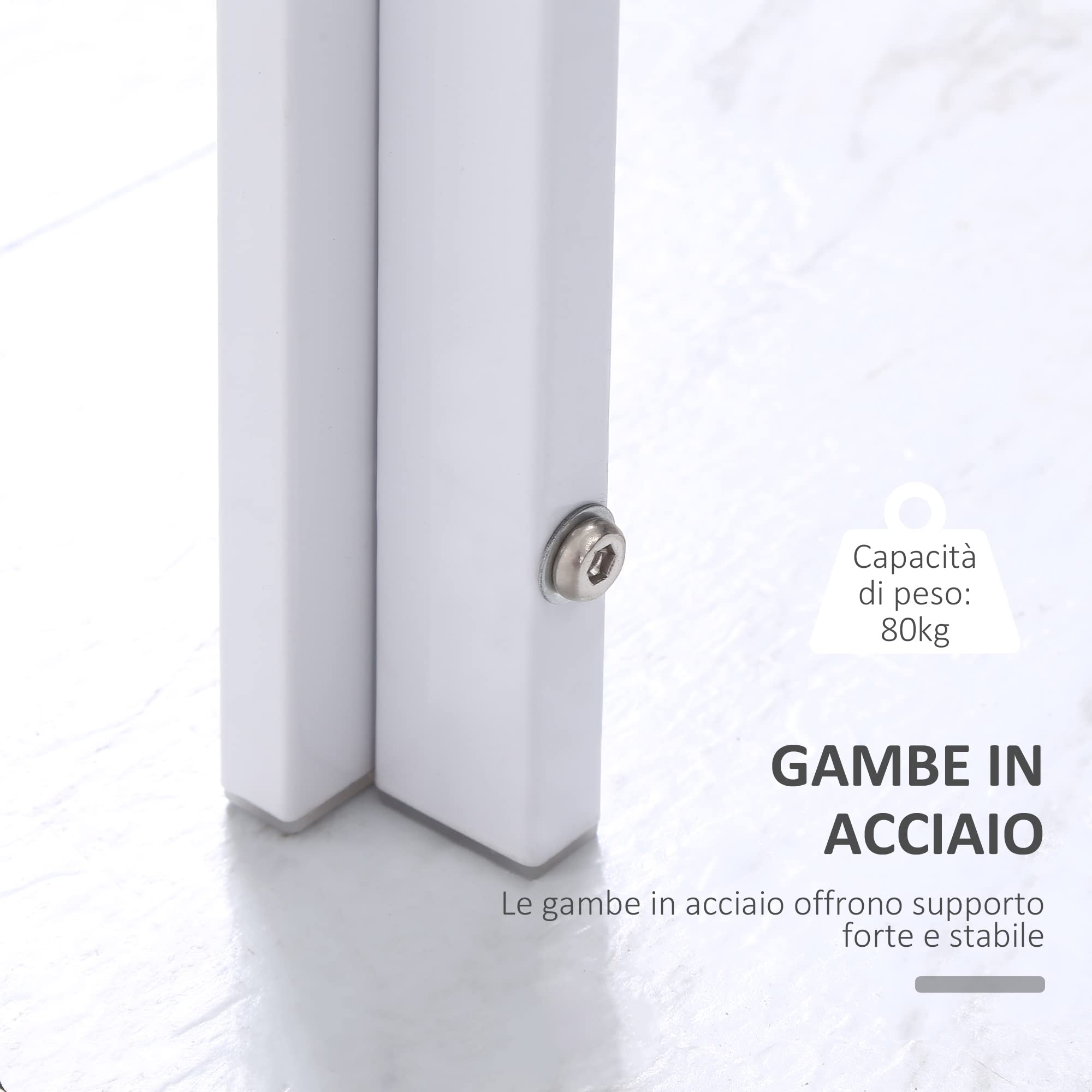 HOMCOM Tavolo Rettangolare da 4 Persone per Cucina e Soggiorno, Tavolo Moderno in Metallo e Vetro Temperato, 120x60x75 cm, Bianco