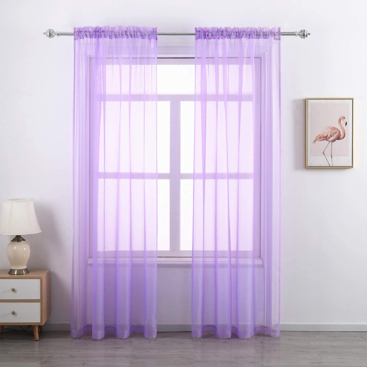GYROHOME Basic Rod Pocket Sheer Voile Curtain,Sunlight Filtering Protect Privacy Polyester Sheer for Living Room Bedroom Patio Door Set of 2Panels,Light Purple,132x229cm — image 1
