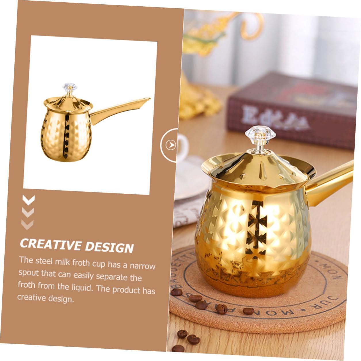 Stainless Steel Steaming Pitcher Small Milk Frothing Cup with Comfortable Handle for Coffee Shops and Home Use Easy to Clean Espresso Latte Jug in Elegant Gold