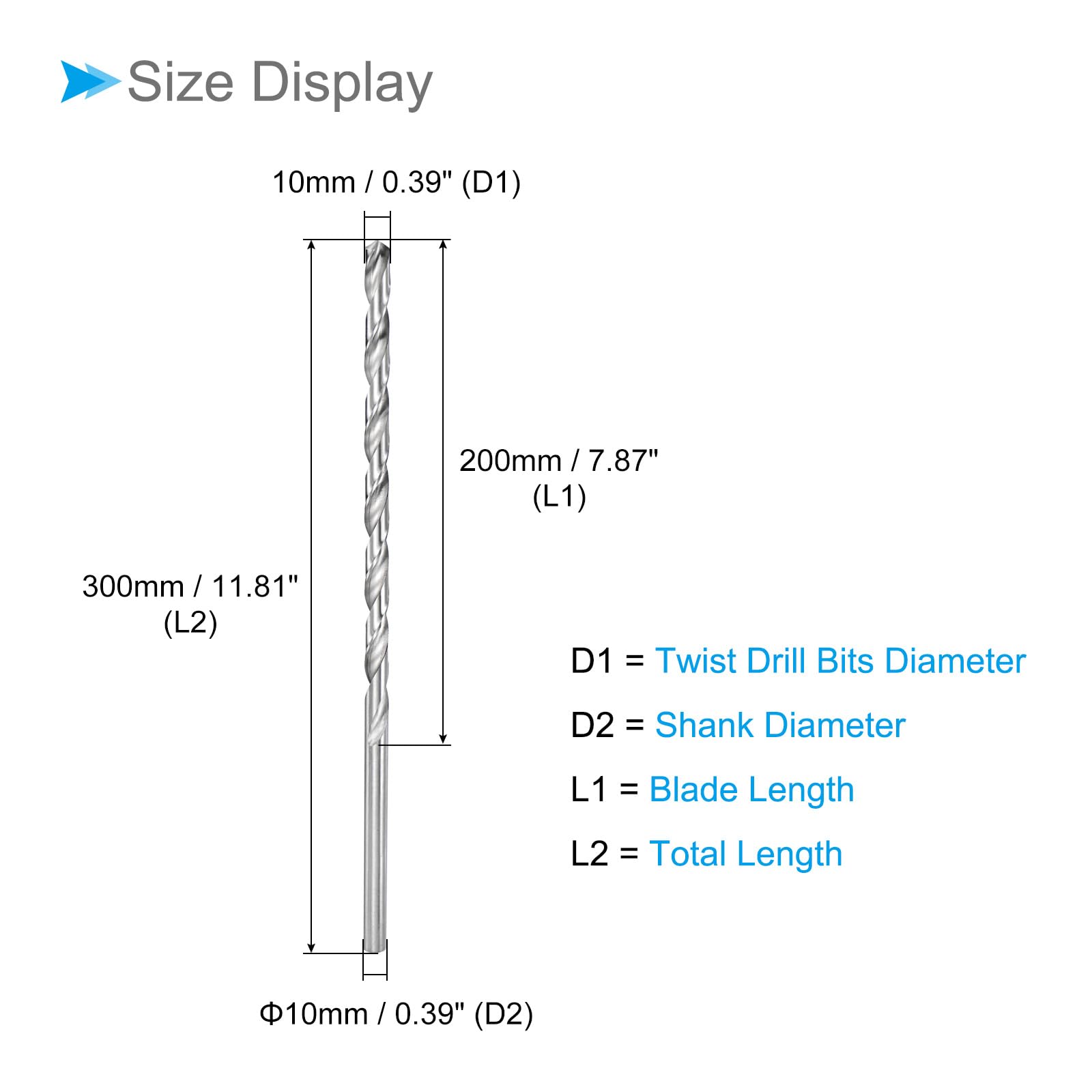 CoCud Twist Drill Bits, 10mm Cutting Diameter 0.39" Shank 300mm Length - Image 2
