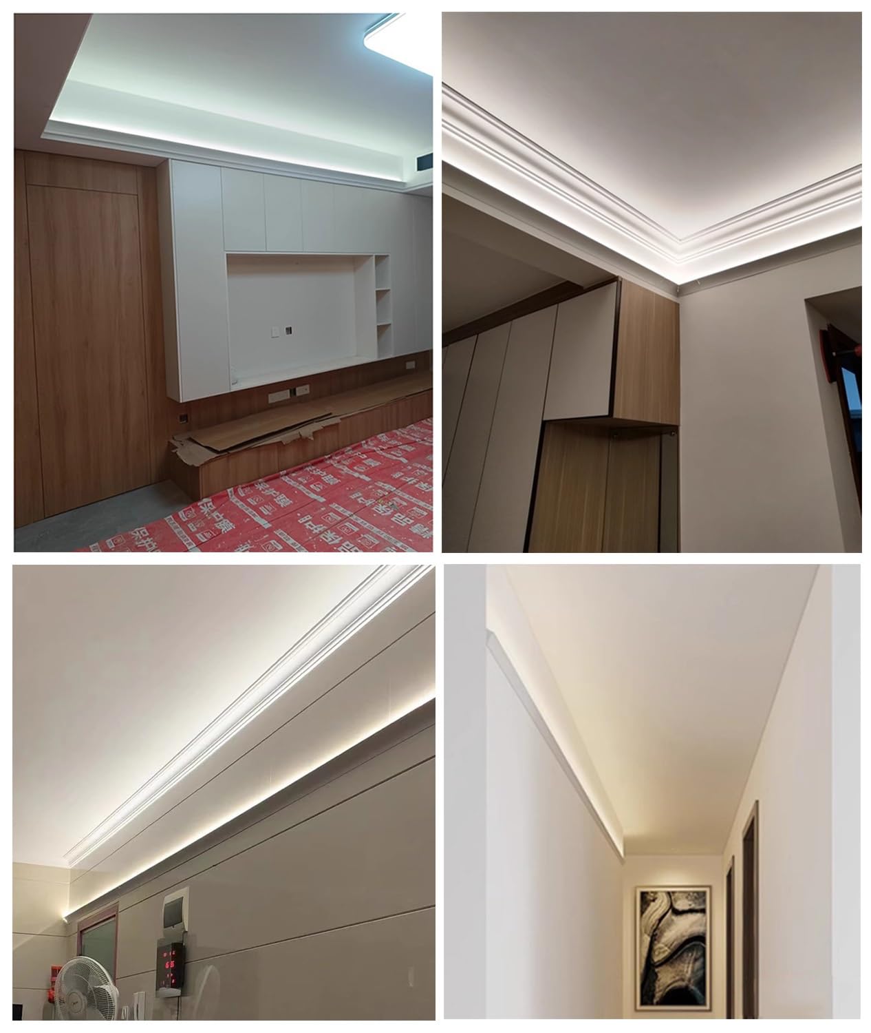 Dimensioni delle modanature per soffitti, Canale LED con Modanatura a Corona in Metallo Bianco di Varie Dimensioni con Viti(20m (65.6ft))