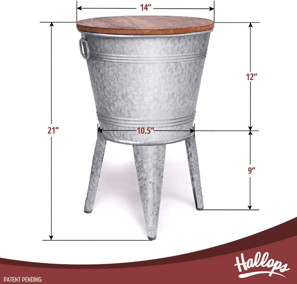 Hallops Farmhouse Accent Side Table | Galvanized Rustic Coffee Table | Metal Storage Ottoman Wood Cover with Stand | Farmhouse Decor Storage Bench with Legs(Set of 1, Silver) : Home & Kitchen