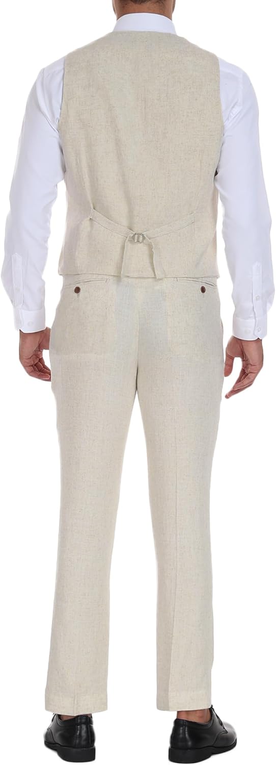 Mens Suits Linen Suit for Men Slim Fit Formal Wedding Suits 2 Pieces Tuxedo Vest Pants Sets