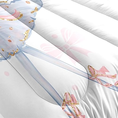 Miniatura 3 de XIUSEE Juego de edredón blanco de ballet para niña, tamaño individual, juego de edredón de dibujos animados para niños y adolescentes, juego de ropa