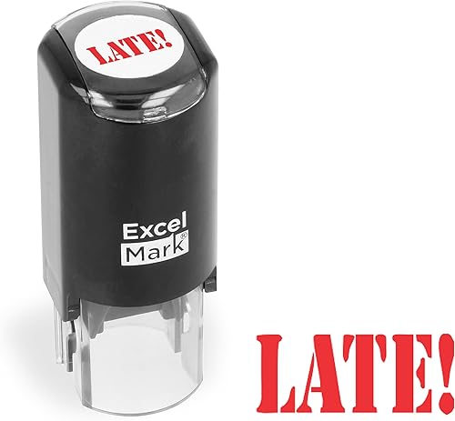 ExcelMark Late! - Sello redondo autoentintado para profesor, tinta roja