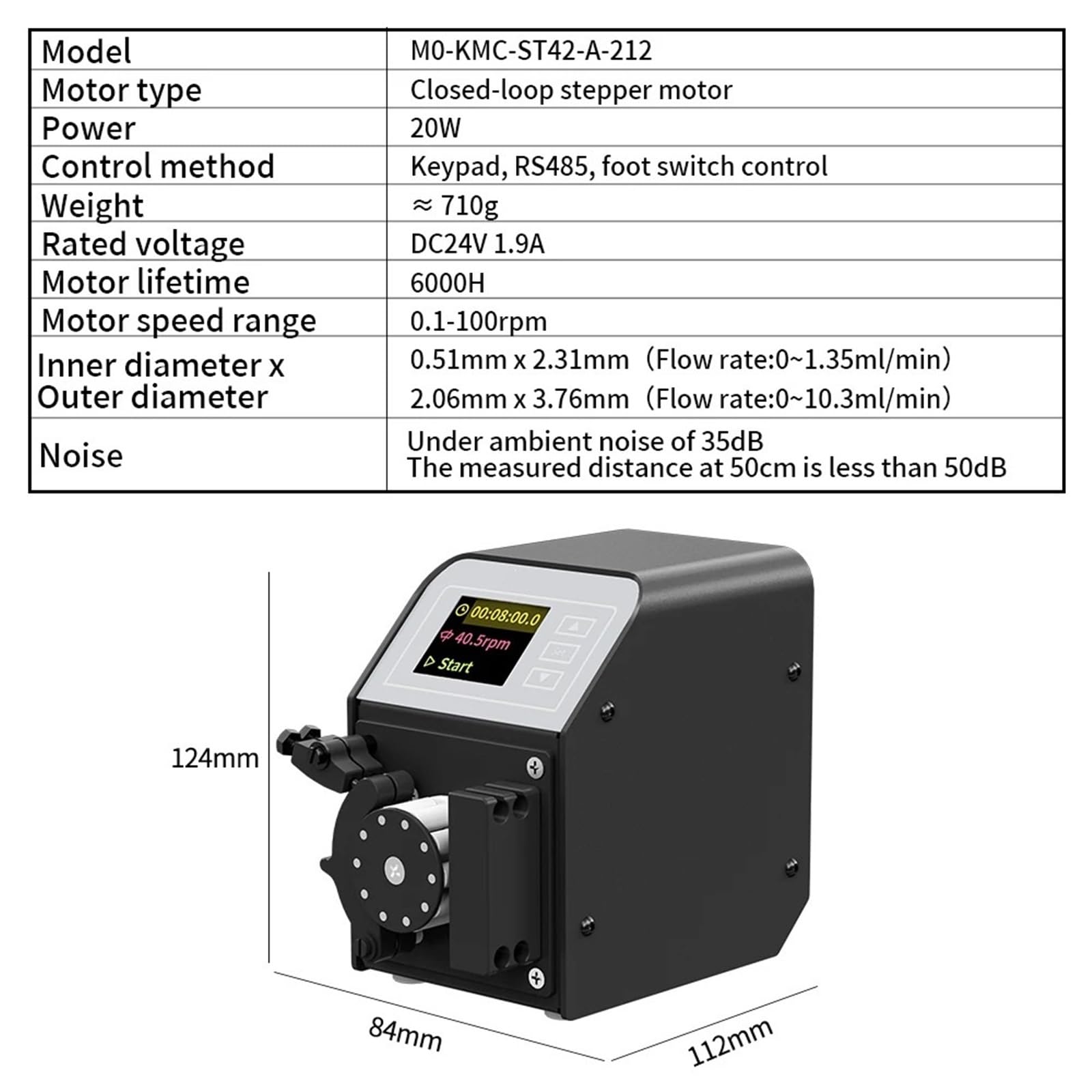 Pompa peristaltica multicanale a basso impulso M0-KMC da 10,3 ml/min Motore ad anello chiuso ad alta precisione da 24 V 0,1-100 giri/min (RS485) for laboratorio(EU)