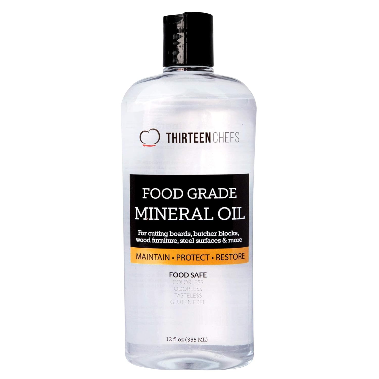 Thirteen Chefs Mineral Oil - 12oz Food Grade Conditioner for Wood Cutting Board Countertop Butcher Block Lubricant for