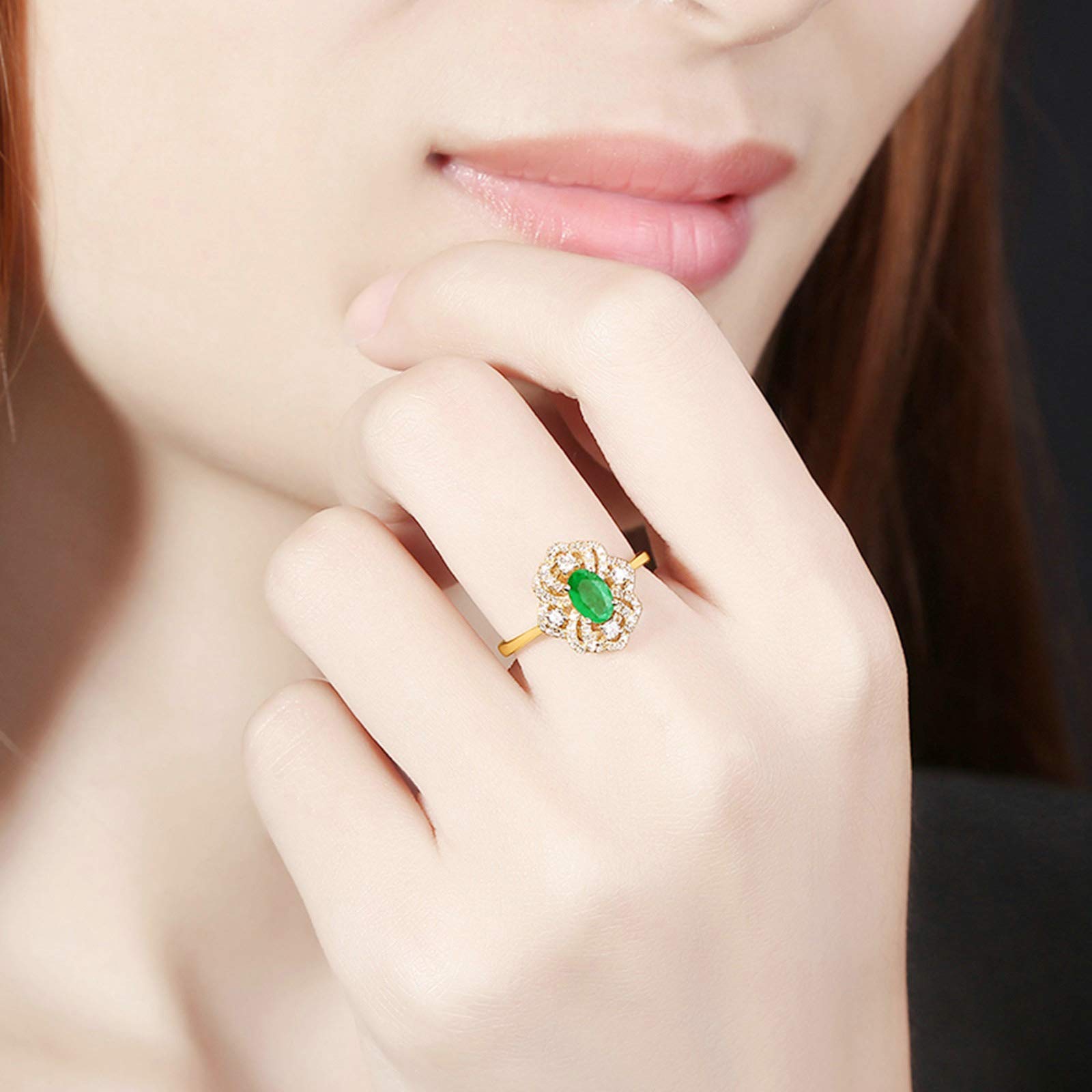 Beydodo Obrączki ślubne złoto 750 diamentowy kwiat ze szmaragdem 0,43/1 ct pierścionek zaręczynowy złoty pierścionek ślubny e 18 karatów (750) żółte złoto, 49 cm (15,6 cala), colore: 0.43ct, cod. TLLWGZ2761