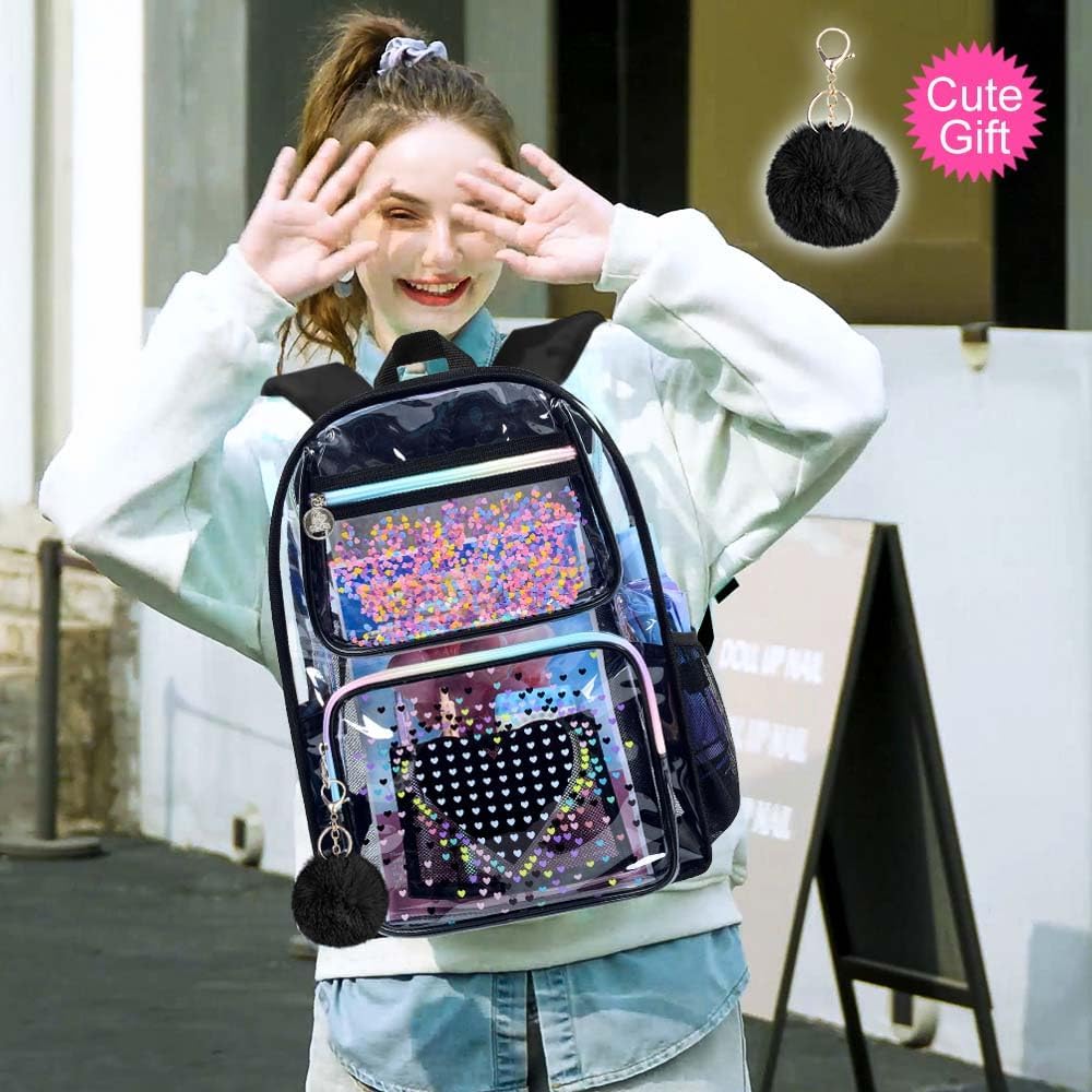Clear Backpack, Heavy Duty Transparent Bookbag, See Through PVC Backpacks for Men Women