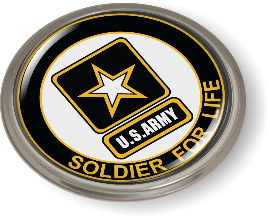 BestLicensePlateFrames - Soldier for Life U.S. Army Star Logo 3D Domed CAR Emblem Sticker BadgeSemi-Flexible Aluminum Bezel - Official U.S. Army