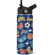 Gamer Water Bottle for Kids Boys 18 oz Kids Insulated Water Bottle with Straw, Back to School Gifts Gaming Cup for Teen Boys Christmas Birthday Stainless Steel Leak Proof Soccer Gamer Sport Waters Cup