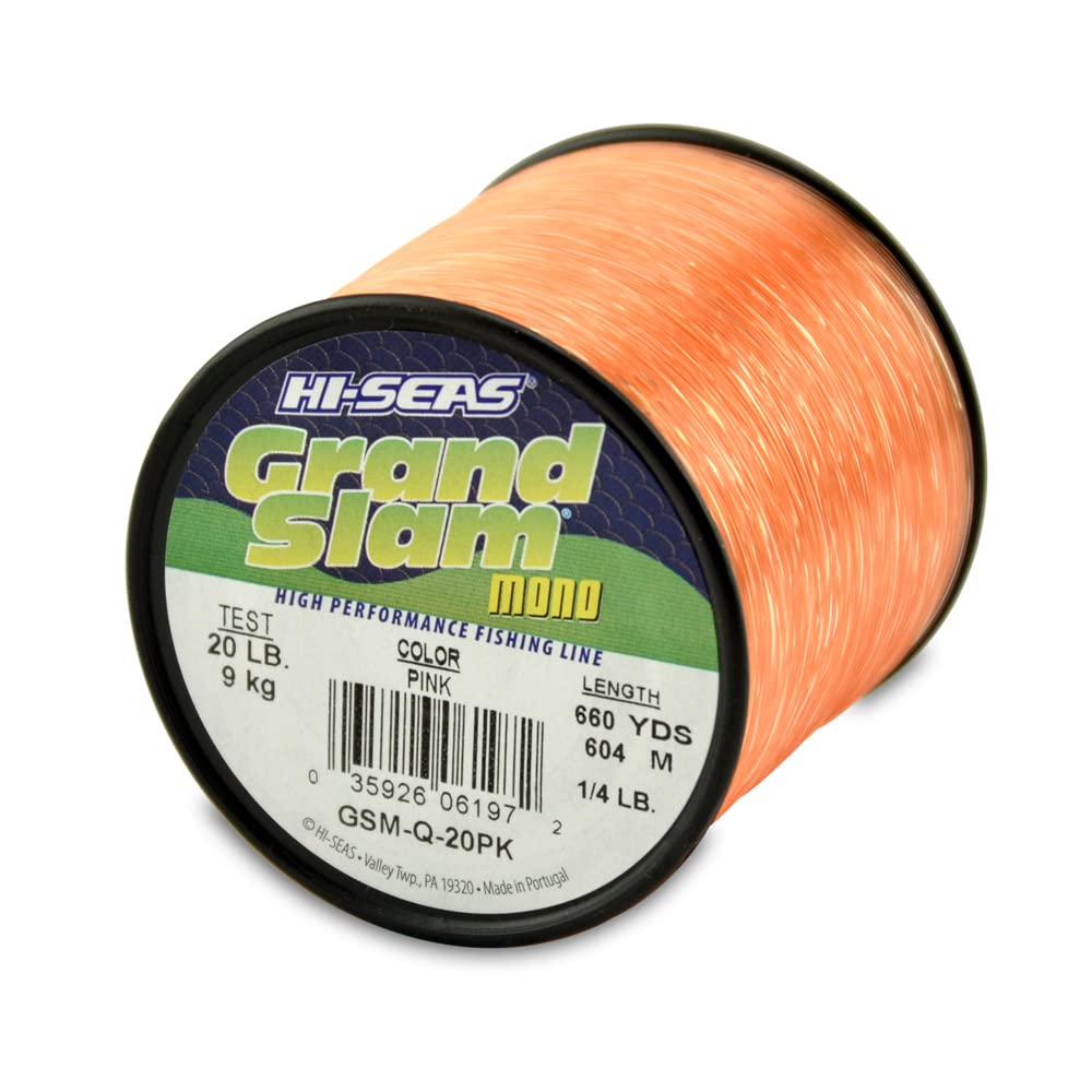 HI-SEAS Grand Slam Monofilament Fishing Line - Strong &amp; Abrasion Resistant in Clear, Pink, Green, Smoke Blue, Fluorescent Yellow Freshwater &amp; Saltwater – Quarter Pound Spool